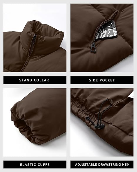 WHN Women Puffer Jacket Coat Winter Quilted Outerwear 2025 Trendy Long Sleeve Puffy Warm Casual Outfit