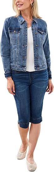 Tribal womens Classic Fit Comfort Stretch Denim Jacket (Regular and Extended Lengths)