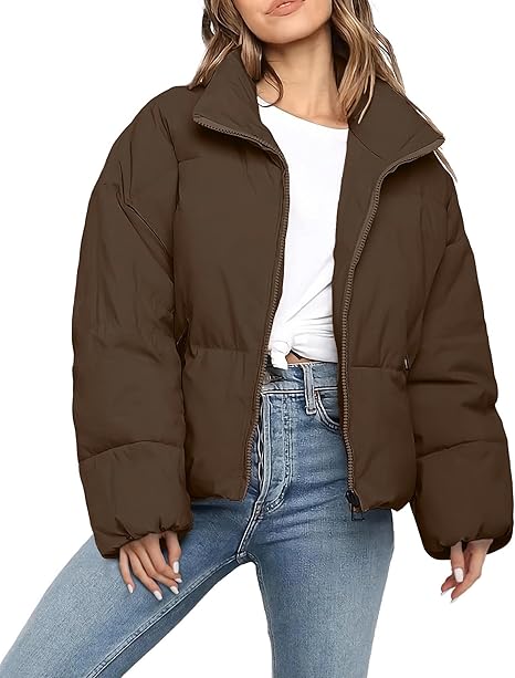 WHN Women Puffer Jacket Coat Winter Quilted Outerwear 2025 Trendy Long Sleeve Puffy Warm Casual Outfit