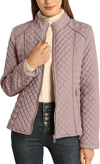 Bellivera Women's Stand Collar Lightweight Quilted Puffer Jacket Padded Zip Coat for Spring and Winter