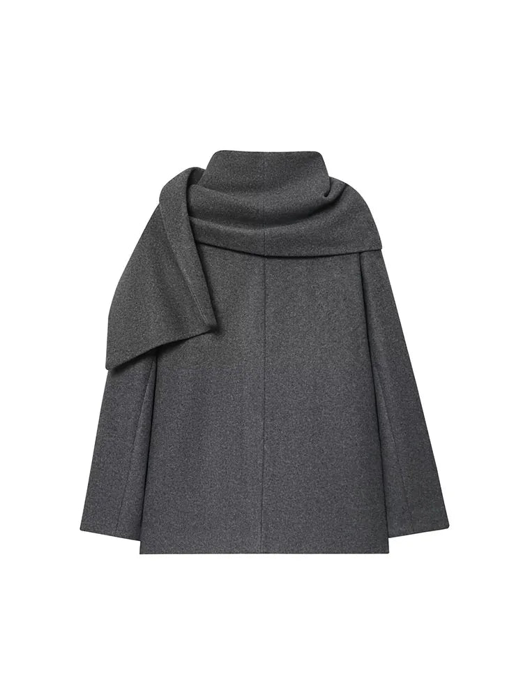 2025 Women Autumn Winter Jackets Coats Casual Solid Scarf Collar Single Breasted Female Elegant Street Jacket Outerwear Clothing