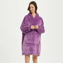Winter Blanket Hoodie Oversized Warm Wearable Blankets 850grams Microfiber Plush Pullover Robe Fleece Blanket Sweatshirt Women