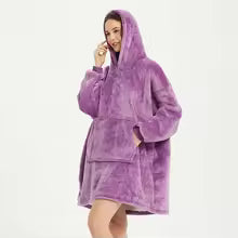 Winter Blanket Hoodie Oversized Warm Wearable Blankets 850grams Microfiber Plush Pullover Robe Fleece Blanket Sweatshirt Women
