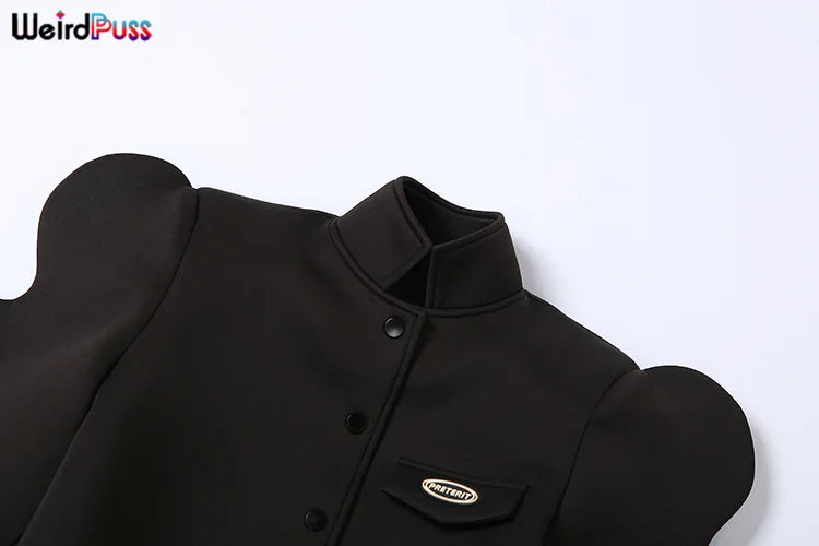 Weird Puss Fashionable Special Sleeve Jacket Women Y2K Autumn Warmth Solid Single-Breasted Wild Street Causal Short Outwear Coat