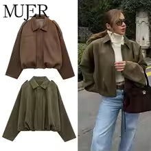 MUJER 2025 Suede Bomber Jackets for Women Outerwears Oversized Jacket Woman Streetwear Zip Women's Coats Padded Varsity Jackets