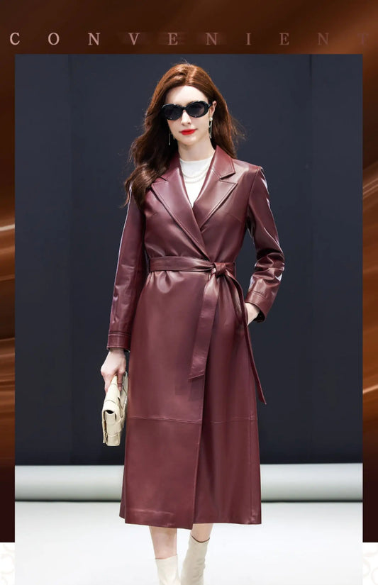 Genuine Leather Jacket Woman Real Sheepskin Long Jackets Fashion Slim Fit Leather Trench Coat Spring Women Clothing 2025 пальто