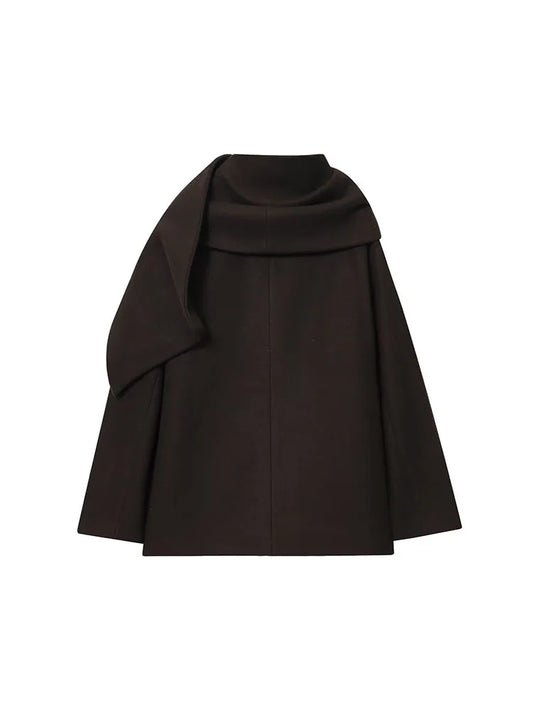 2025 Women Autumn Winter Jackets Coats Casual Solid Scarf Collar Single Breasted Female Elegant Street Jacket Outerwear Clothing