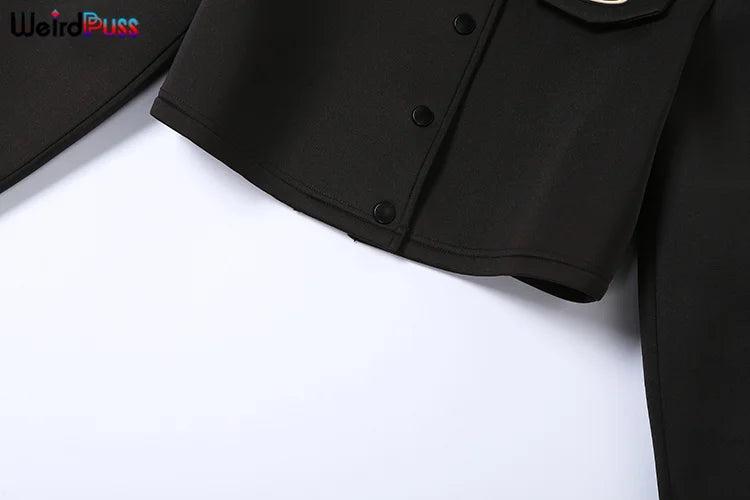 Weird Puss Fashionable Special Sleeve Jacket Women Y2K Autumn Warmth Solid Single-Breasted Wild Street Causal Short Outwear Coat