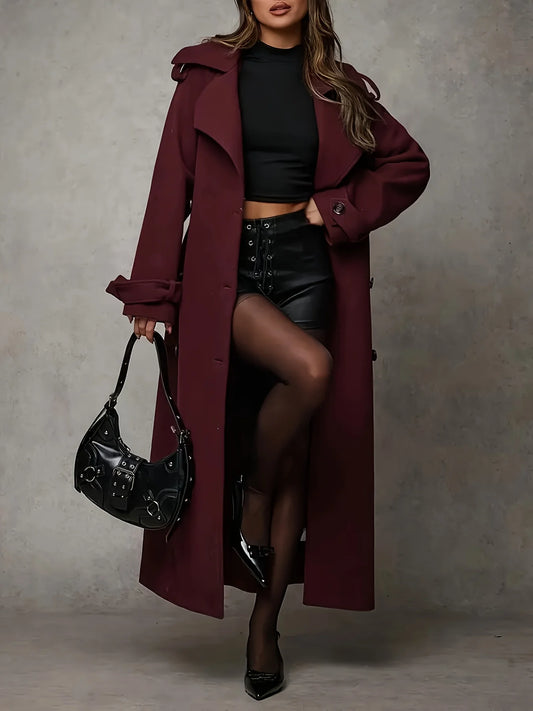 Autumn and winter women's double breasted turtleneck wool trench coat with belt decoration, suitable for daily commuting
