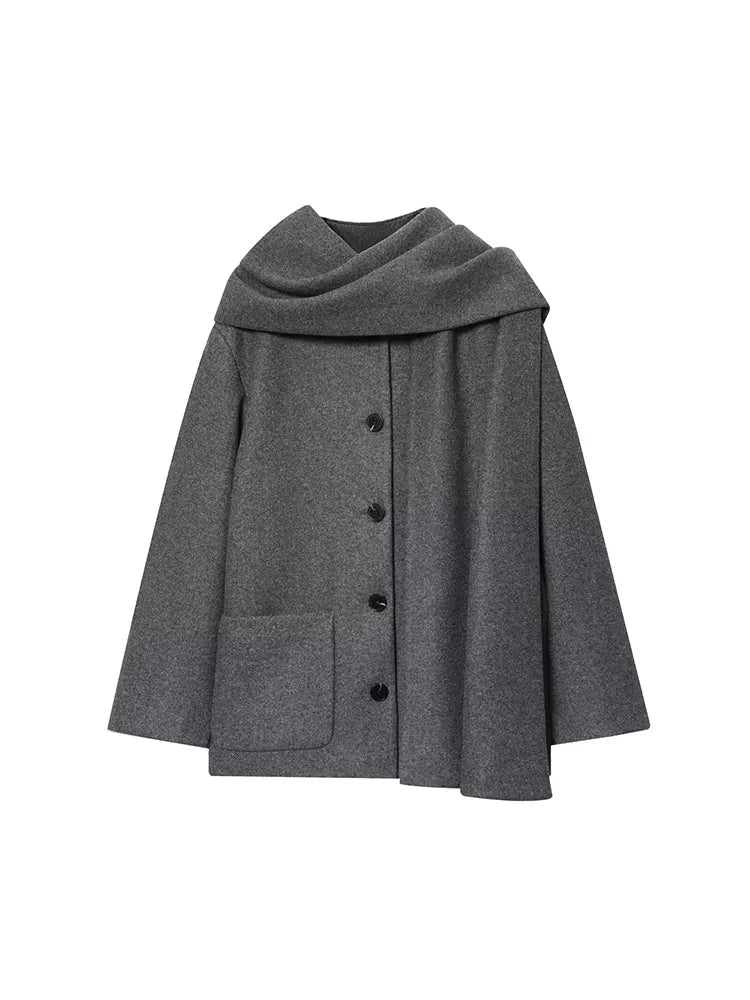 2025 Women Autumn Winter Jackets Coats Casual Solid Scarf Collar Single Breasted Female Elegant Street Jacket Outerwear Clothing