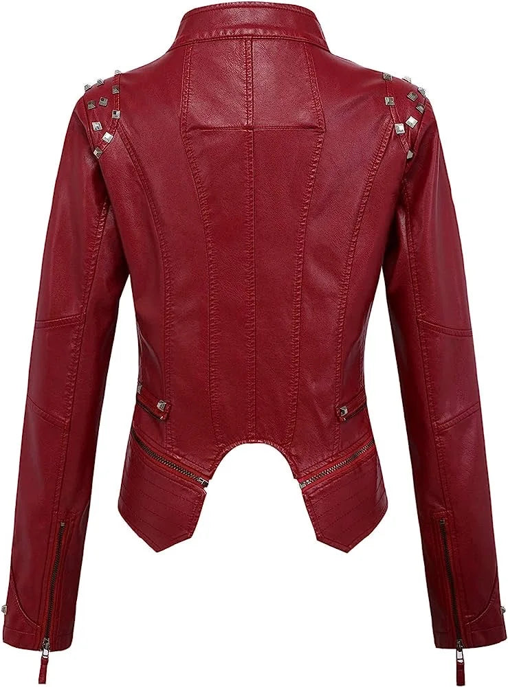 2025 Spring New Style Suit Collar Rivet Waist Short Washed Pu Leather Jacket