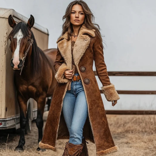 2025 Women Denim Western Coat Retro Sherpa Lined Winter Warm Ranch Style Jacket Plush Collar Casual Cowboy Vintage Outerwear