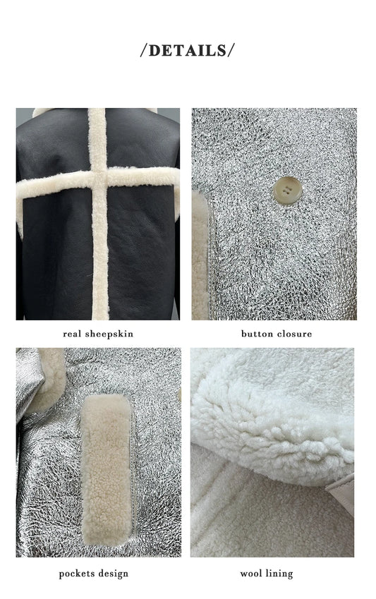 JANEFUR Genuine Leather Jacket Women New Fashion Black Streetwear Real Lambskin Thick Winter Shearling Coat JFB9-23014