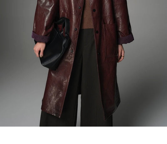 Casual Long Genuine Leather Jackets for Women Spring Autumn High-end Simple Double-sided Wear Oil Wax Real Goatskin Trench Coat