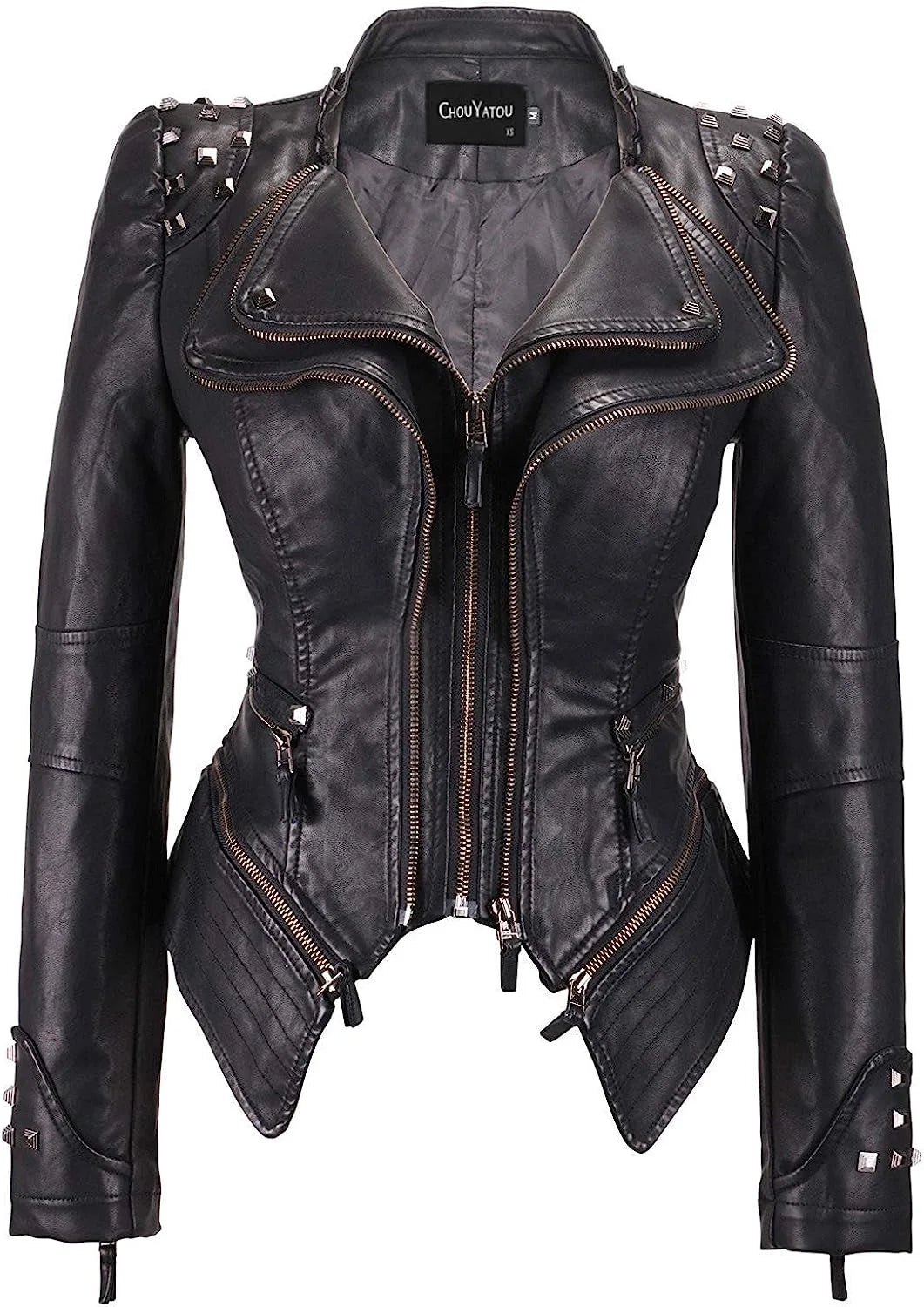 2025 Spring New Style Suit Collar Rivet Waist Short Washed Pu Leather Jacket